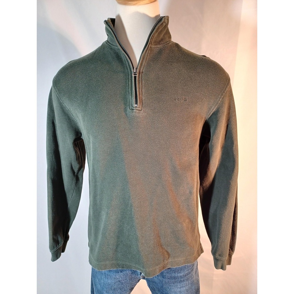 IZOD Sweater Mens Medium Green 1/4 Zip‎ Mock Neck Waffle Knit Cotton Pullover